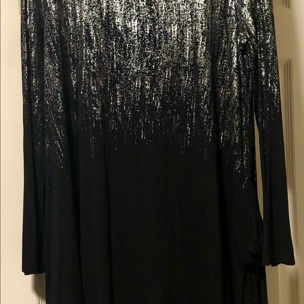 Nina Leonard Black and Silver Metallic Tunic